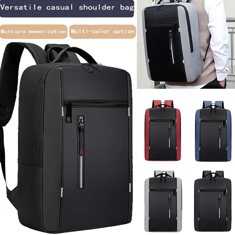A black versatile casual shoulder bag or laptop backpack shown in various colors and angles.