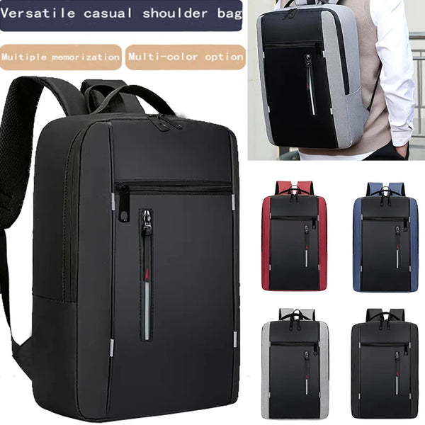 A black versatile casual shoulder bag or laptop backpack shown in various colors and angles.