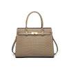 A tan genuine leather shoulder bag with a quilted pattern and gold hardware.
