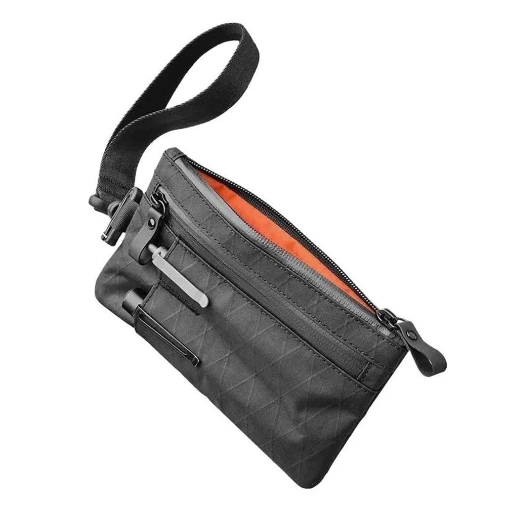 Schwarzes RFID-blockierendes Herren-Reise-Wallet und Kartenhalter mit orangefarbener Futter