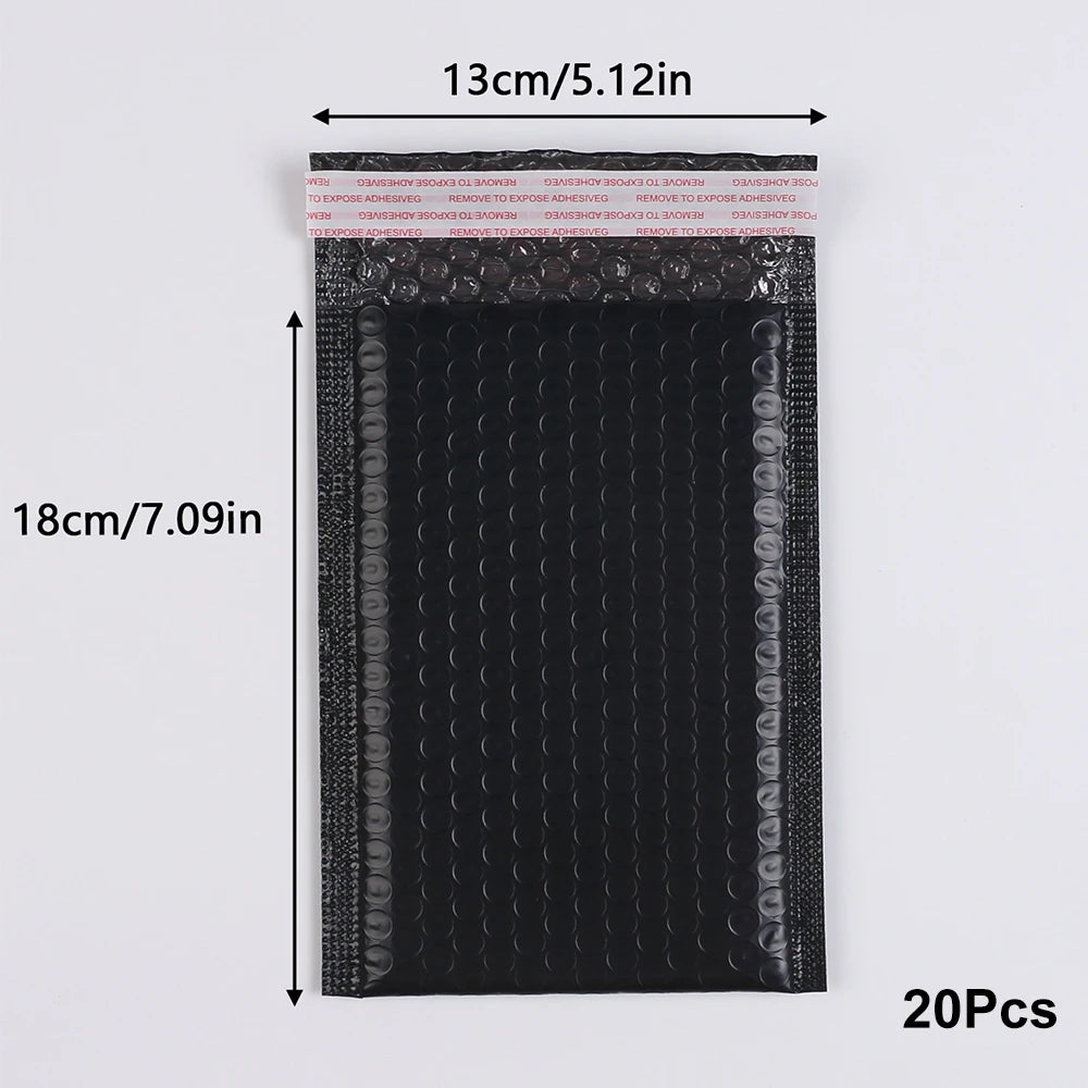 A package of 20 black bubble mailers with a self-seal closure.