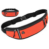 Orange canvas waist fanny bag with black strap and buckle shown in multiple views