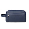 A dark navy blue vintage PU leather clutch bag with a flap and silver zipper.
