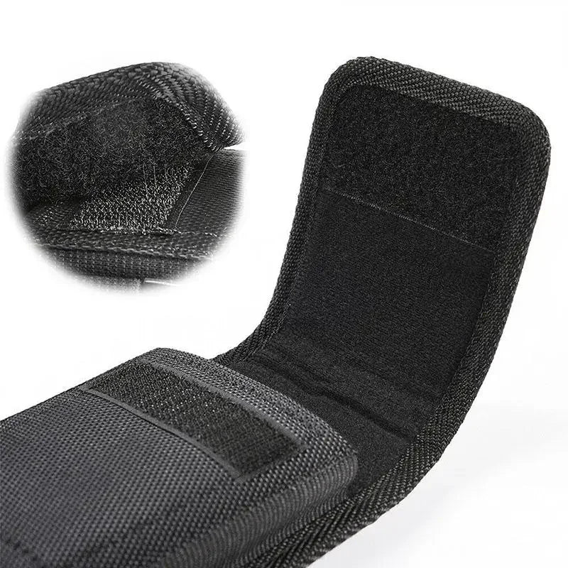 Black universal phone belt clip pouch for outdoor use shown in detail