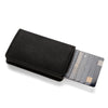 Black minimalist RFID blocking wallet with several cards visible.