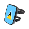 A black adjustable waist pouch with a bright blue face featuring a yellow triangle design.