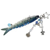 A simulation fish keychain featuring a blue and green striped fish body with a silver hook and a star charm.