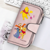 A pink women's long zipper handbag coin purse featuring illustrations of Winnie the Pooh and Piglet.