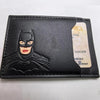 Black leather card holder featuring a Batman cowl design and an identification tag.