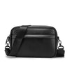 Black men's PU leather crossbody messenger bag with adjustable strap and hardware