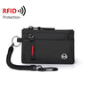 Black RFID blocking travel wallet with a carabiner clip