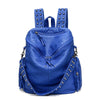 Sac à dos en cuir souple bleu royal luxueux avec quincaillerie argentée.