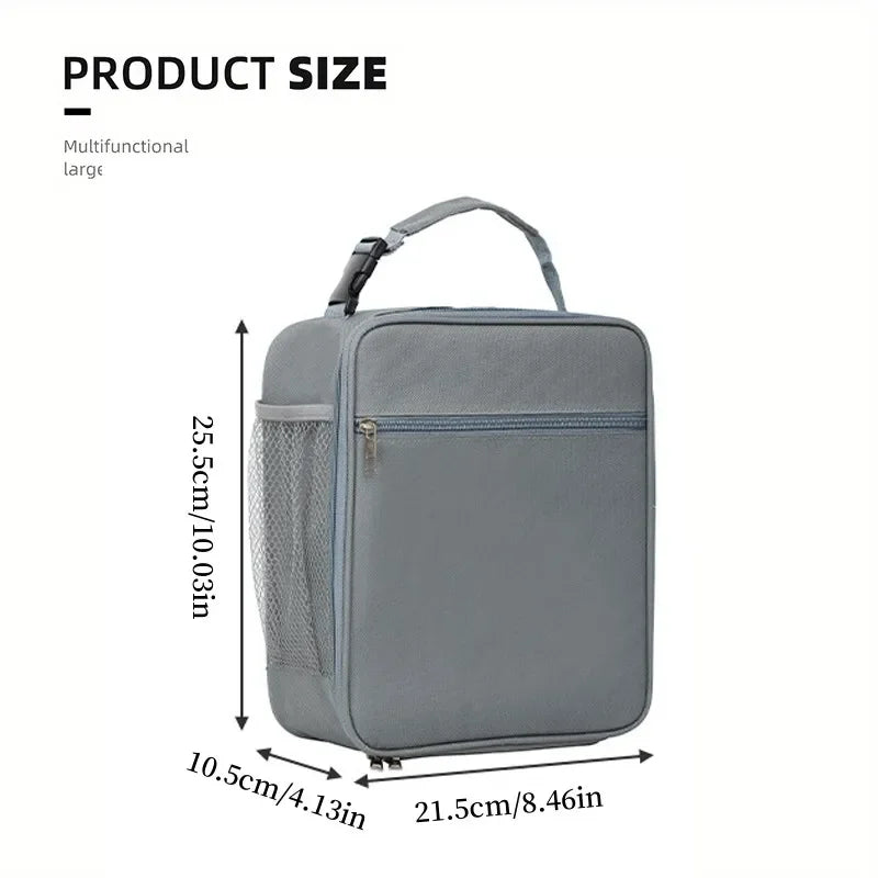 Graue multifunktionale große isolierte Lunchtasche, Maße 25,5 cm.