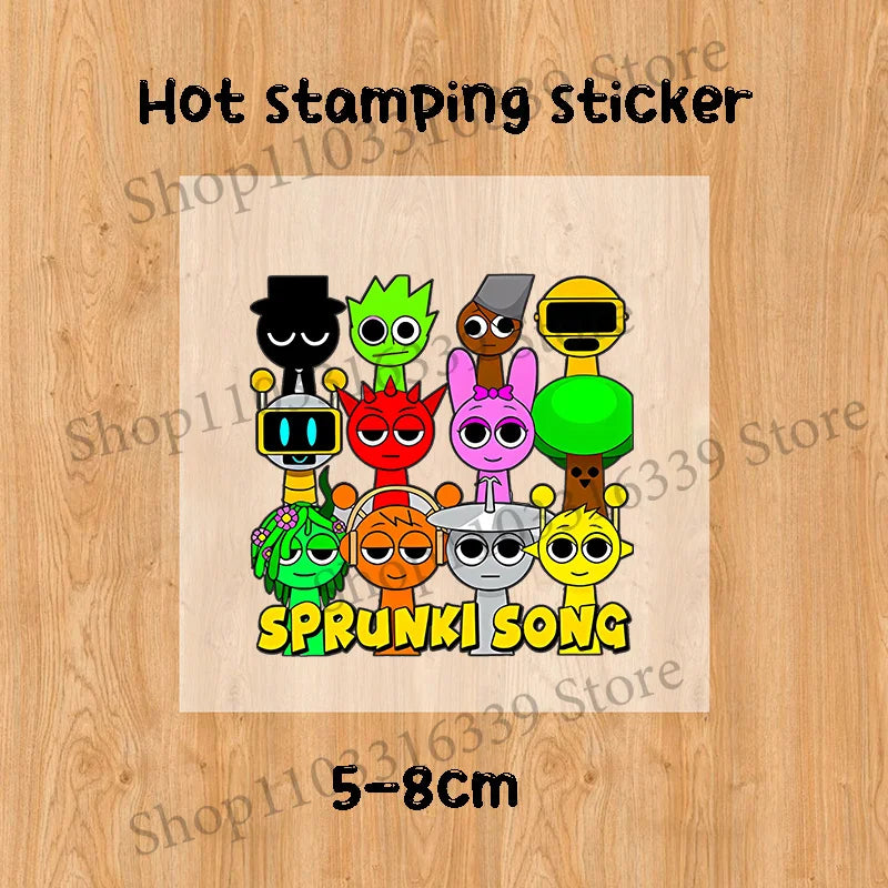 A sticker featuring various cartoon characters singing the Sprunki Song