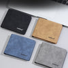 Collection de porte-monnaie courts en cuir noir, beige, bleu et gris avec fonctionnalités multifonctionnelles.