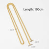 A gold-colored chain strap measuring 100cm is shown with various length measurements.