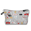 A gray patterned cosmetic storage pouch featuring various medical and first aid symbols like stethoscopes, bandages, and syri