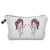 A white zippered pouch featuring two cute cartoon girls in medical coats and pink hearts.