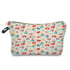 A patterned cosmetic storage pouch featuring various medical and health-related icons on a light background.